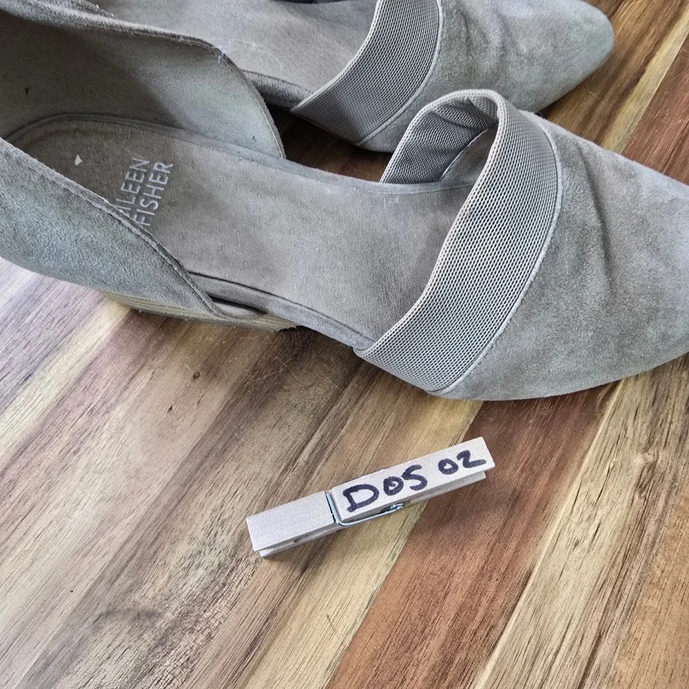 Eileen Fisher Wedge Pumps Womens 8.5 Taupe Suede dOrsay Elastic Strap Minimalist